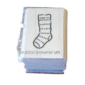 Stampin Up Holiday Patchwork Christmas Stocking Wood Mounted Rubber Stamp